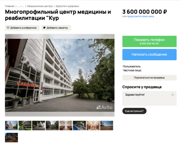 На берегу челябинского озера продают знаменитый курорт за 3,6 млрд рублей. Скрин